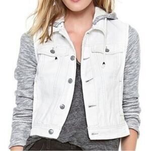 FREE PEOPLE White Denim Jacket Hooded Sweater Size XS